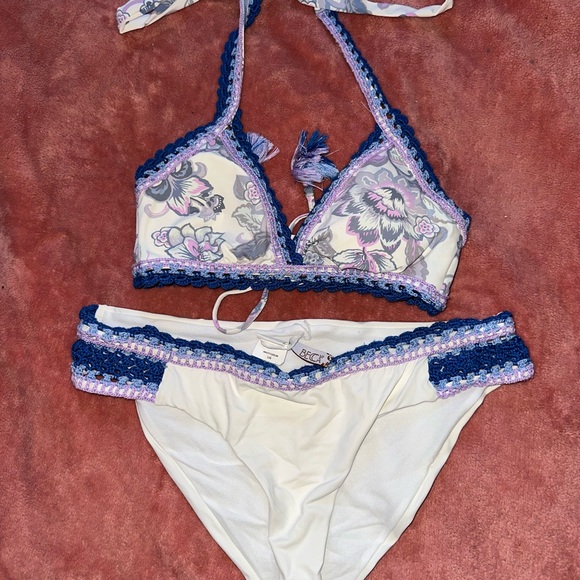 BECCA Floral Crochet Bikini Set with Tassels - Picture 2 of 7